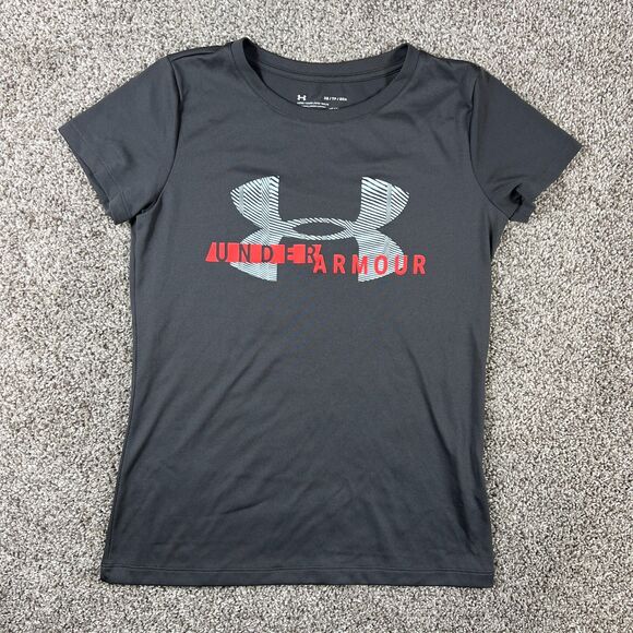 Under Armour Shirt Womens XS Tech Graphic Gray Loose Fit HEATGEAR Active Workout - Picture 1 of 9